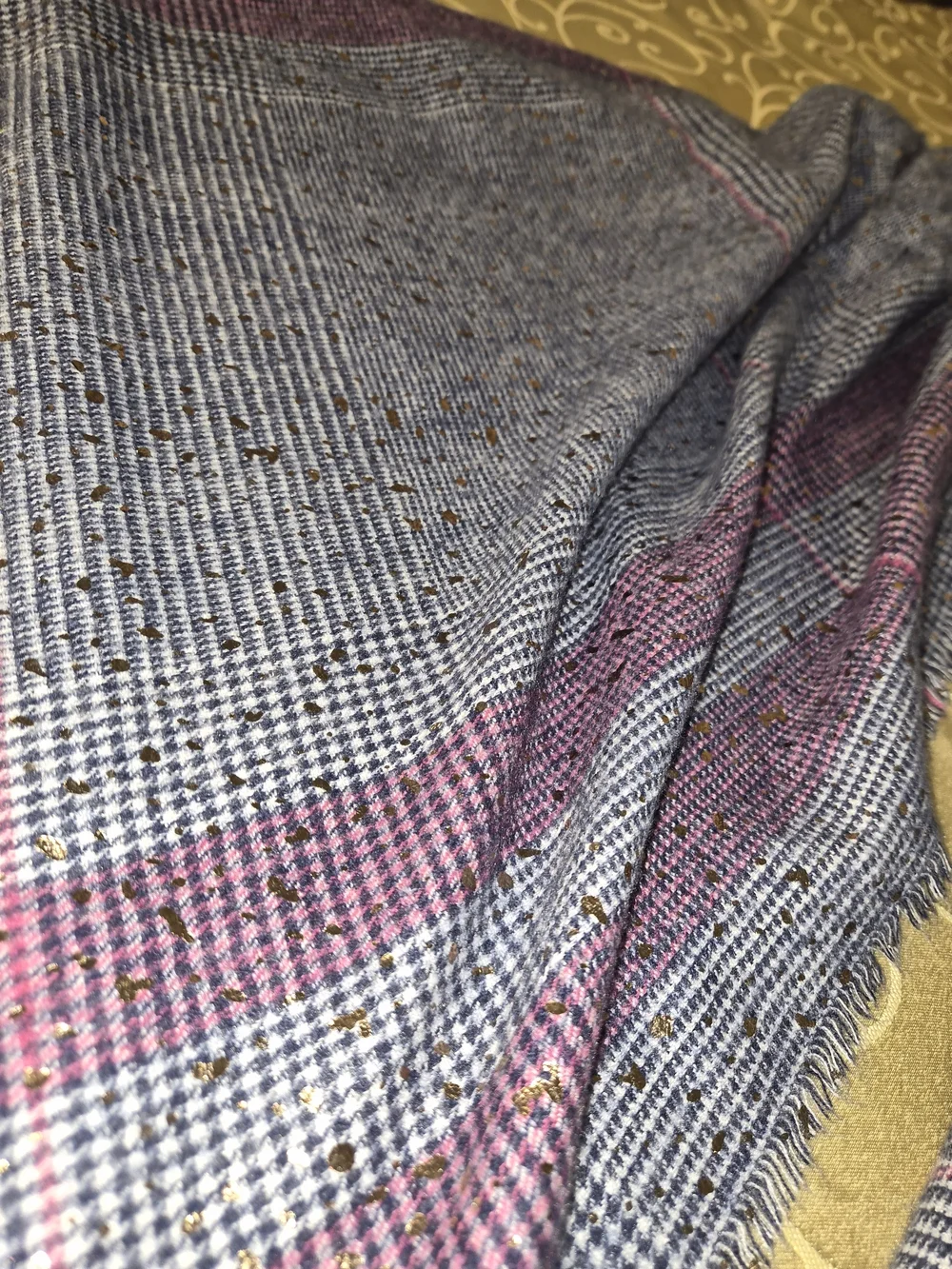Top It Off sequin and purple plaid scarves